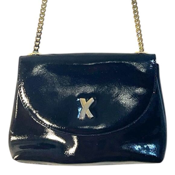 Paloma Picasso Black Gold X Crossbody Bag Chain Link Strap Patent Leather Small - Picture 1 of 14
